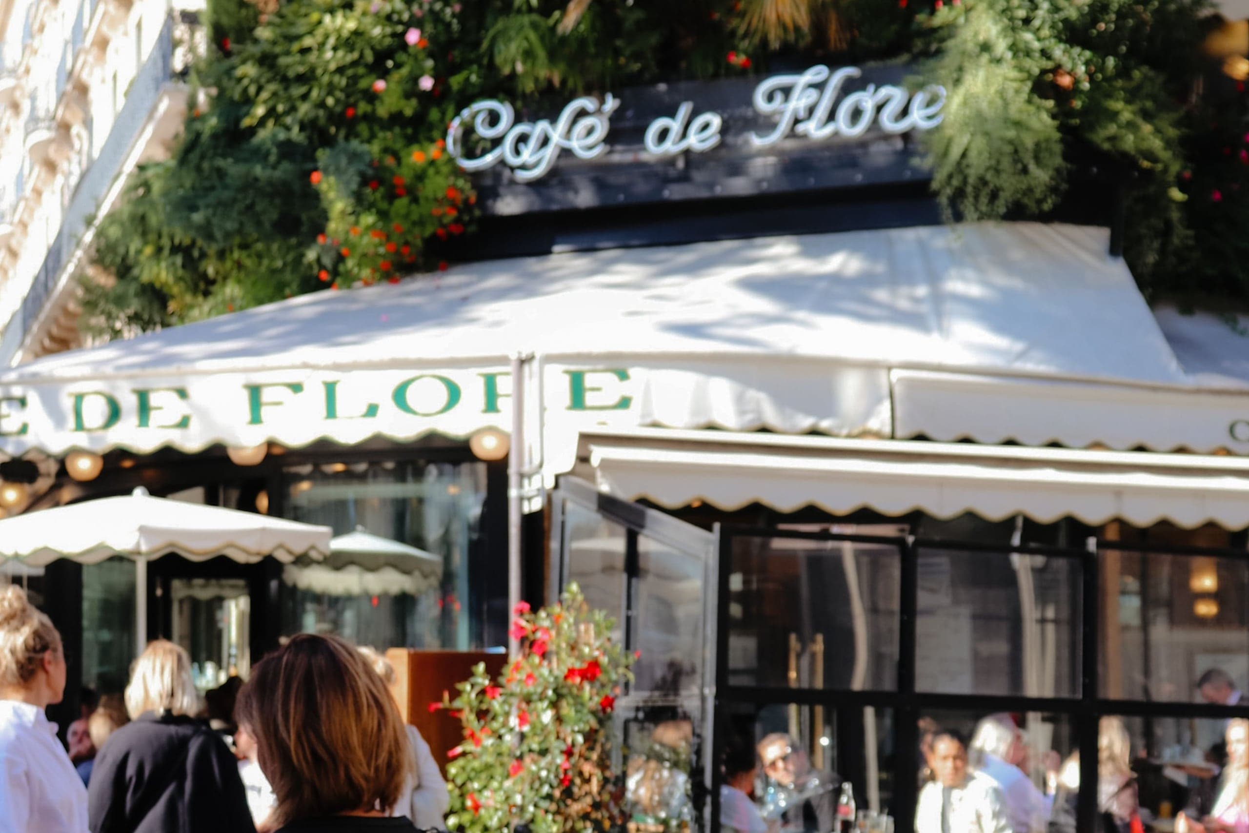 Lively Cafe de Flore terrace in Paris